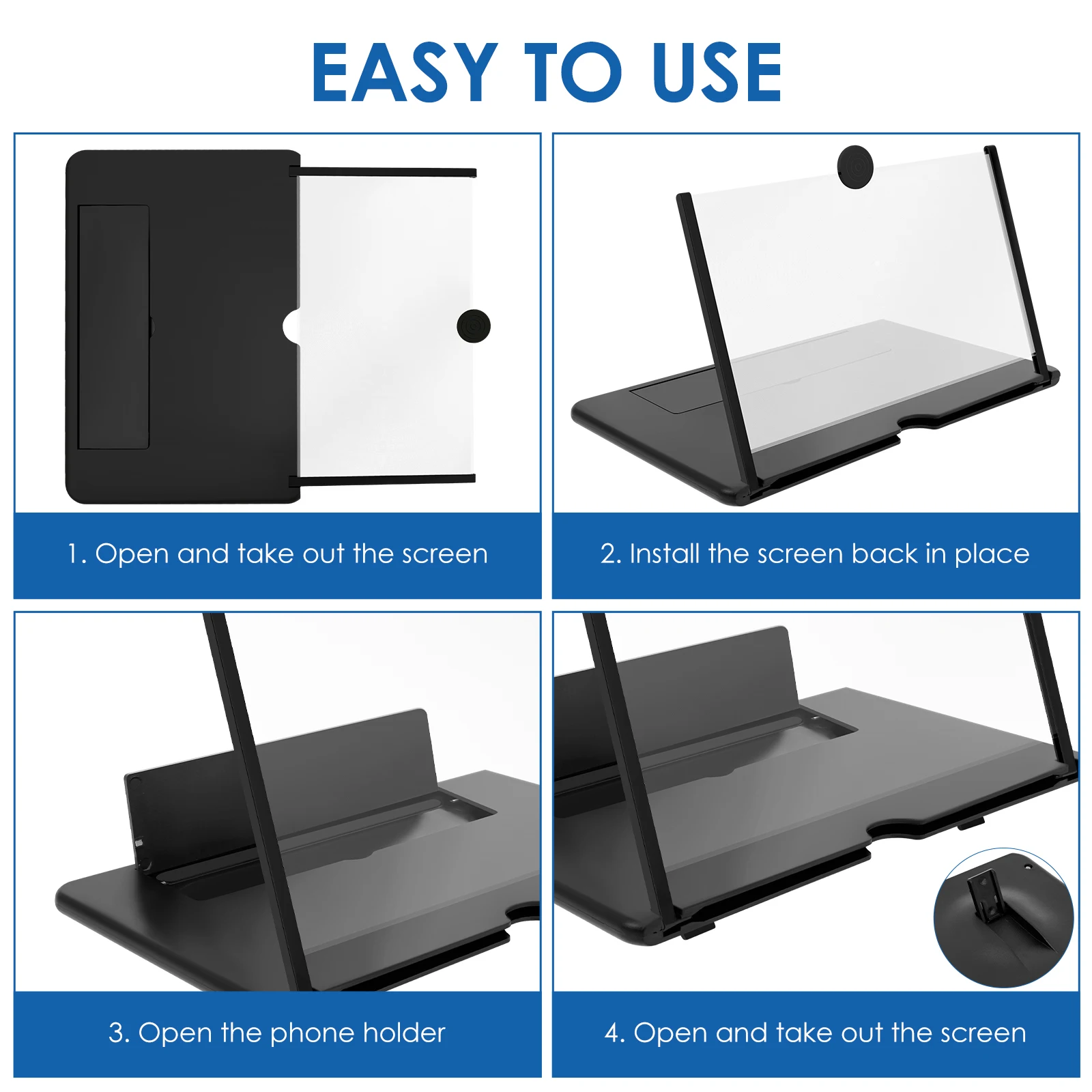 10/12 Inches Screen Magnifier Foldable Phone Screen Magnifier HD Video Amplifier Phone Magnifier for Home Traveling and Camping