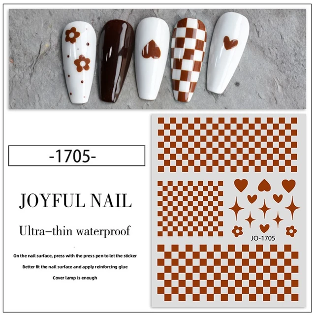 6pcs/set Checkerboard Love French Black White Blue Nail Sticker 3D Slider  for Manicure Polish Tattoo