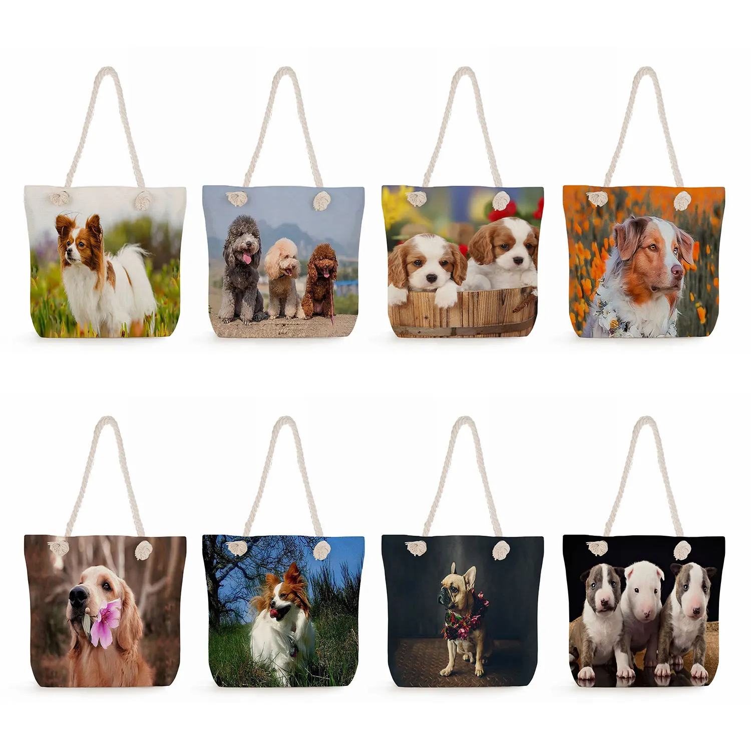 

Cute Animal Chihuahua Samoyed Dog Printed Women Shoulder Bag Portable Foldable Travel Tote Bag Fashion Handbags Shopping Bag