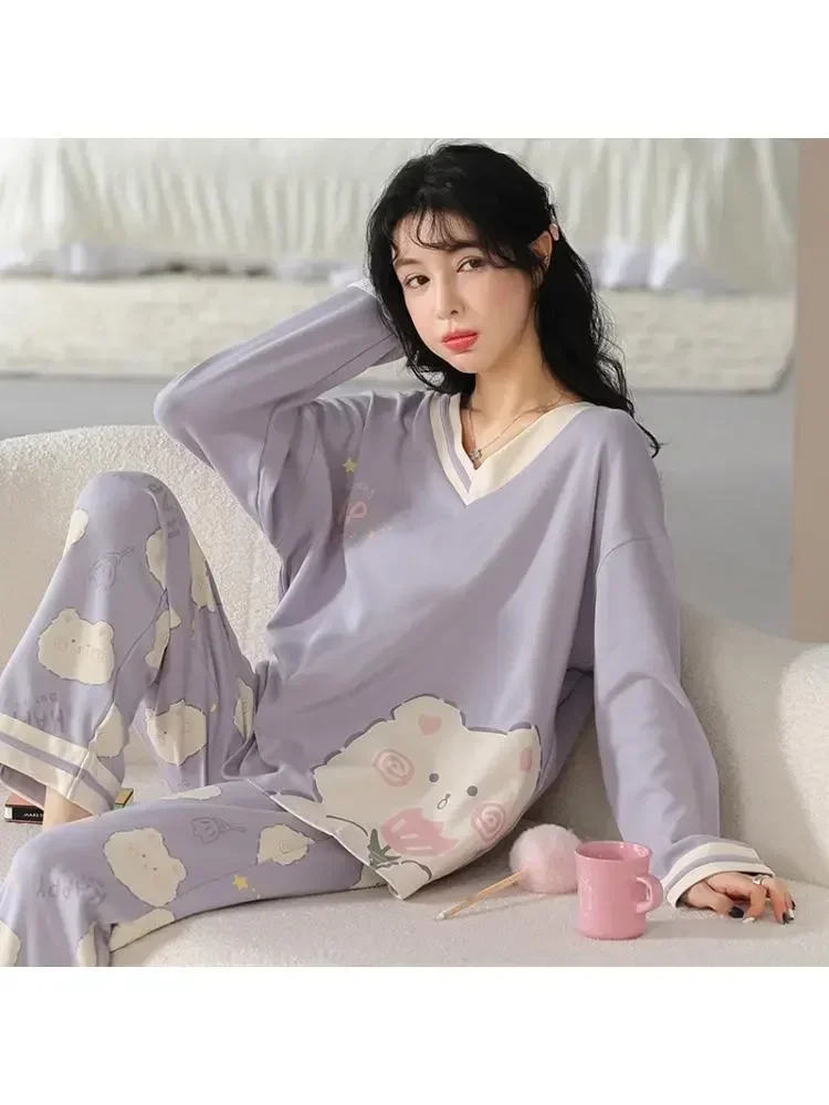 

Sweet Pure Sleeve Women Spring And Can Home Long Winter Suit Pajamas Autumn Cartoon Wear cotton Set