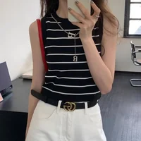 Gilet extensible rayé, haut court basique et polyvalent, vêtements pour femmes, nouvelle collection 2025 3