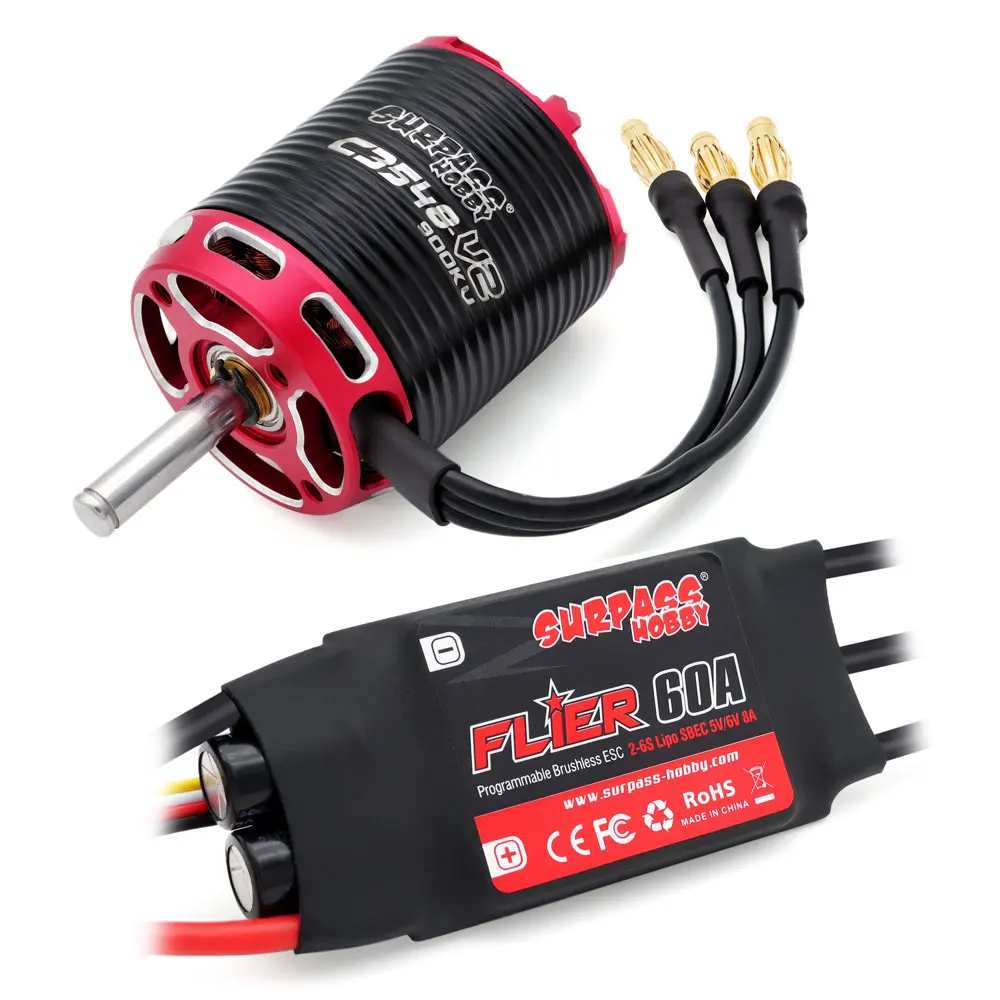 Surpass Hobby C3530 C3536 C3542 C3548 V2 Brushless Outrunner Motor 2-5S with 40A 50A 60A Brushless ESC For RC Aircraft Drone 6