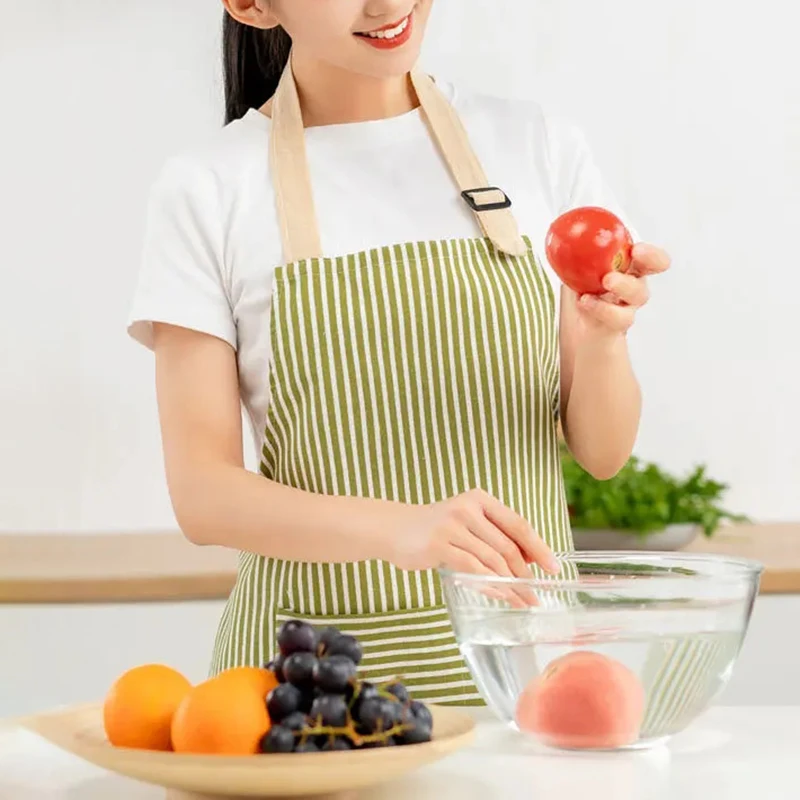 Linen Striped Apron Household Sleeveless Hanging Neck Adjustable Elasticity Kitchen Cooking Gardening Japanese Style