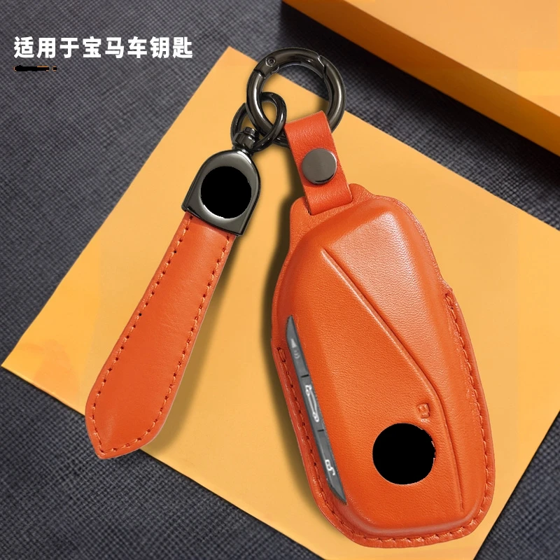 

Car Genuine Leather Key Case Cover Holder Bag For BMW 2023 Energy Ix XM I7 X7 7 Series Smart Remote Key Protective Shell