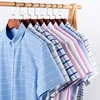 100% Cotton Breathable Men Oxford Short Sleeve Summer Plaid Shirts Striped Male Clothes Business Regular Fit Oversized 6