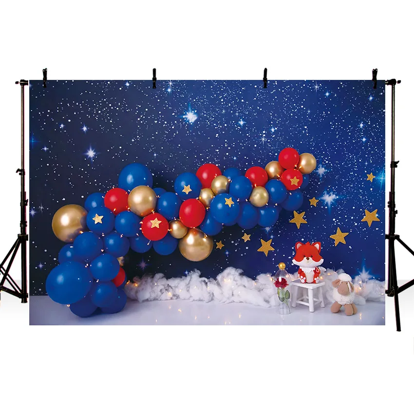 Mehofond Photography Background Galaxy Starry Sky Space Blue Balloon Boy 1st Birthday Party Portrait Decor Backdrop Photo Studio