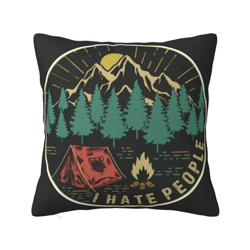 

I Hate People Camping Throw Pillow Sofa Adventure Hiking Modern Cushion Cover Velvet Pillowcase