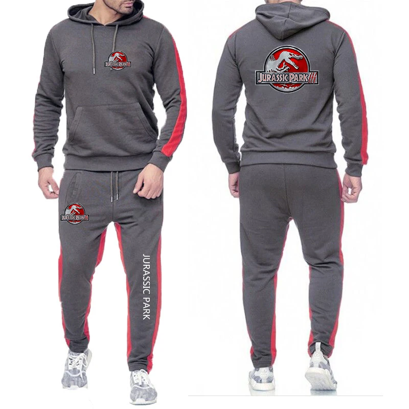 2023 Men's new Jurassic Park Spring and Autumn hoodie sweatpants suit Harajuku jacket sports comfortable solid color suit