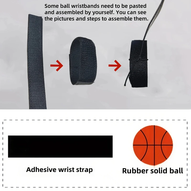 Basketball Wrist Bounce Ball Strap Elastic Rope, High Elasticity Hand Throw Training Ball, Wristband Kit, Outdoor Activity Props
