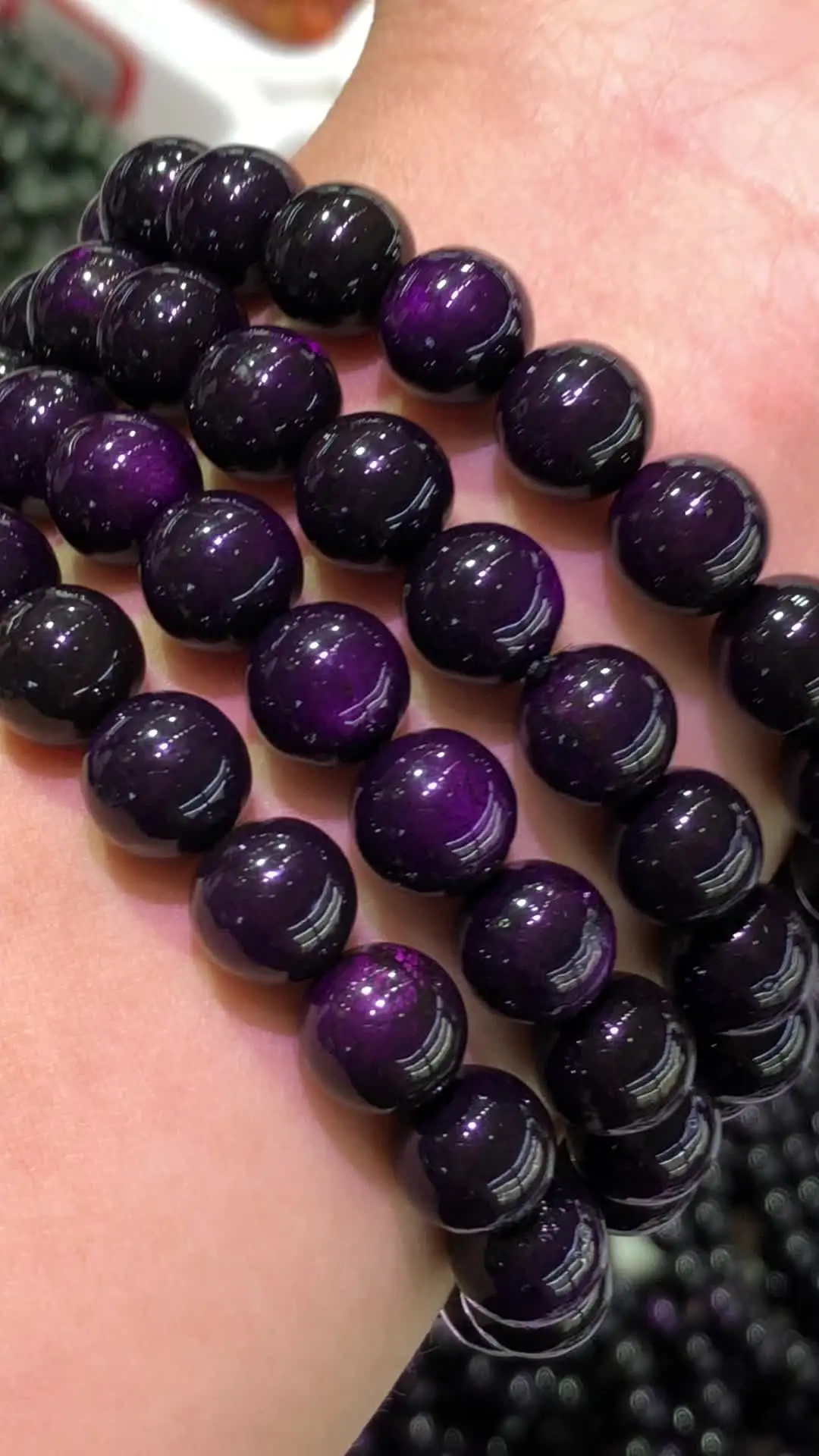 大漆珠　ブレスレット　パープル　15mm 1 Pc Fengbaowu Natural Purple Gem Purpurite Bracelet Round