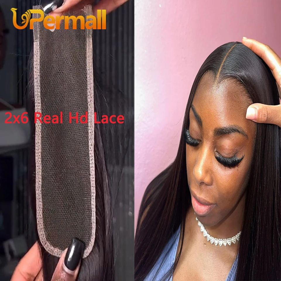 Upermall 2x6 Kim K Real Hd Lace Closure Only Pre Plucked Straight Body Wave Can Be Bleached Deep Part Frontal Peruvian Remy Hair