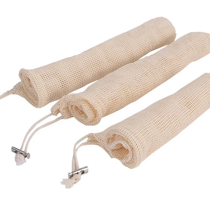 3PC Organic Cotton Net Bag Drawstring Bundle Mouth Vegetable and Fruit Bag Cotton Net Bag Can Be Recycled and Sold Well
