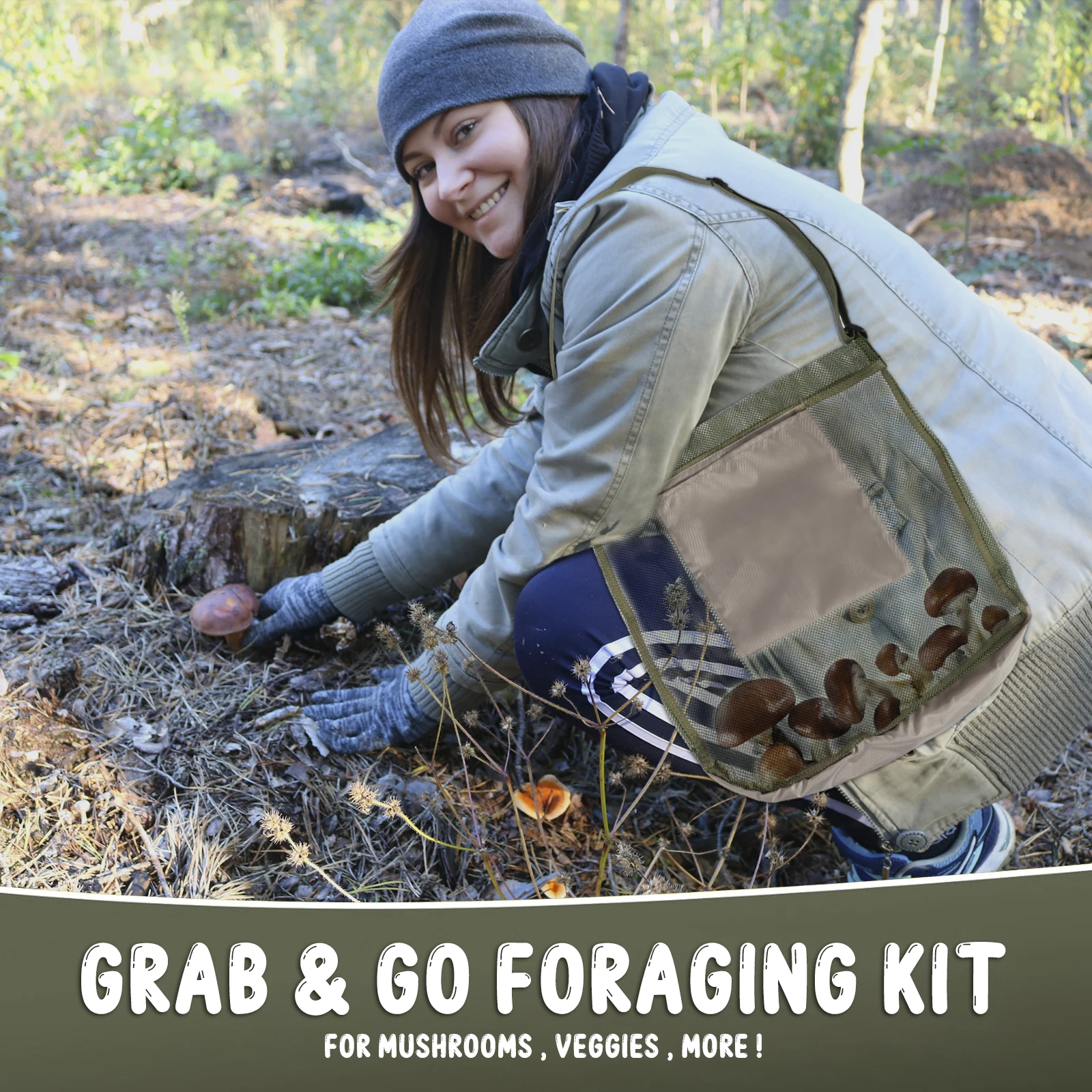 Foraging Bag Portable Mutifunctional Fruit Gathering Picking Bag Adjustable Shoulder Strap Mushroom Hunting Pouch for Kids Adult