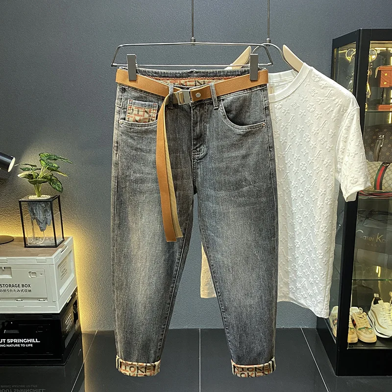 2024 New Casual Men'S Jeans Fashion Trendy Brand Slim Fit Straight Tube Summer Versatile Washed Elastic Cotton Denim Pants