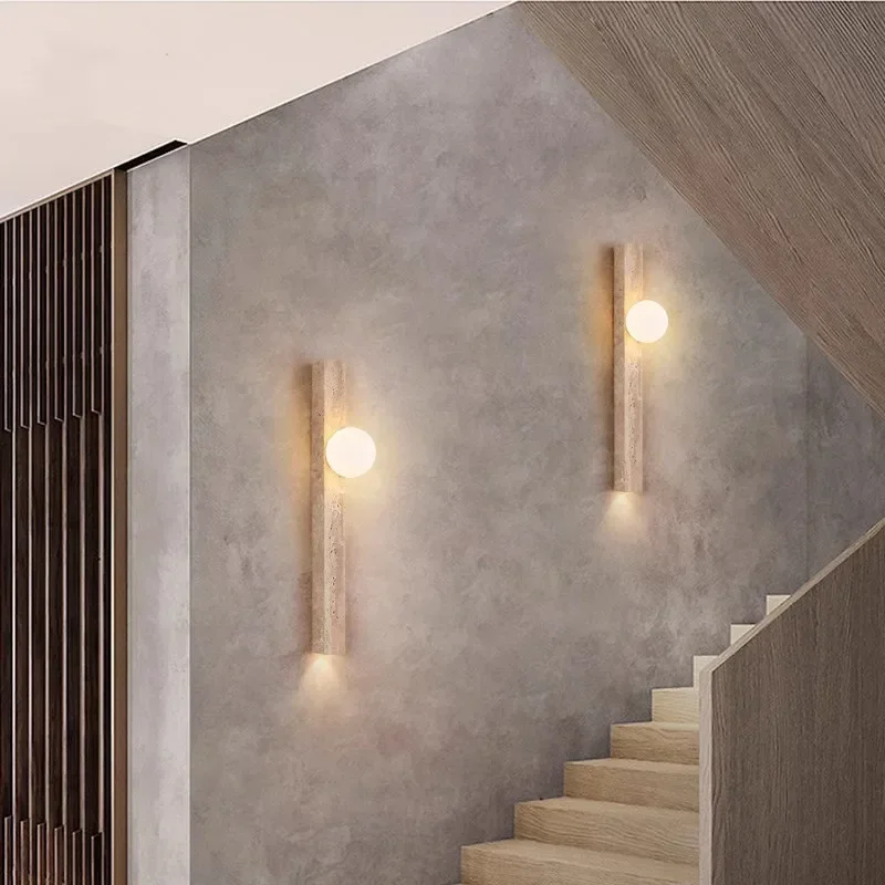 Led Wall Lamp Retro Long Yellow Cave Stone Bedroom Bedside Cream Style High-end Home Decoration Stair Aisle