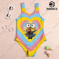 Miniso Cute Children's One-Piece Swimsuit Minions Print Girl Women's Swimsuit New Soft Breathable Kids Summer Seaside Clothing