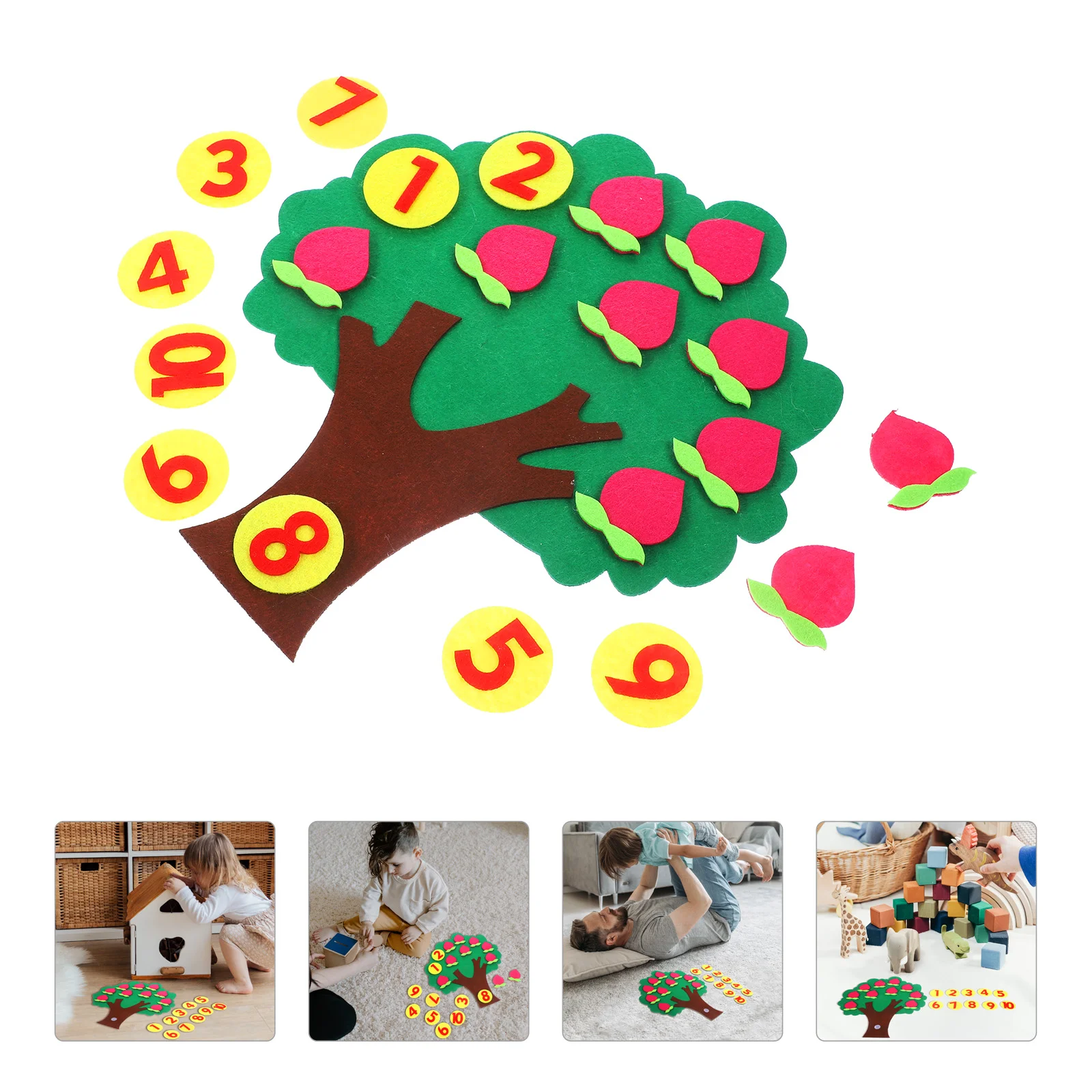 

Felt Pear Tree Math Games for Teaching Addition and Subtraction with Numbers 1-10 in Kindergarten Classroom