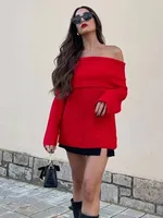 HH Women Fashion Solid Off Shoulder Sweater Long Sleeve Knitted Pullover Sweater Autumn Female Casual Knitwear Chic Top - Image 3