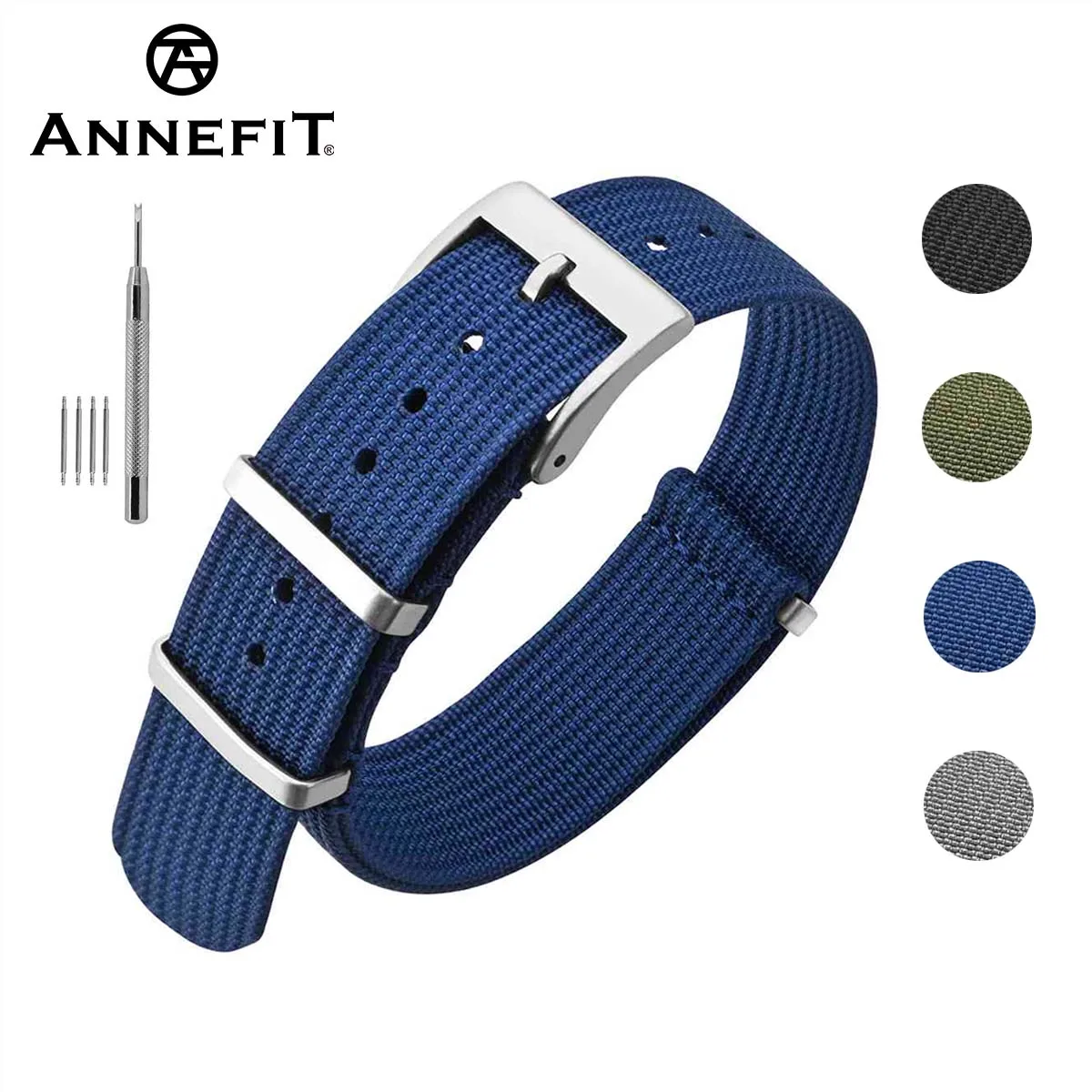 ANNEFIT Nylon-Uhrenarmband, 16 mm, 18 mm, 19 mm, 20 mm, 22 mm, 24