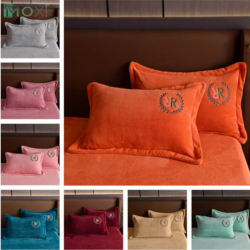 

48x74cm Winter Warm Embroidery Pillowcases Thicken Soft Flannel Pillow Case Plus Velvet Cushion Cover Home Decor Throw Pillows