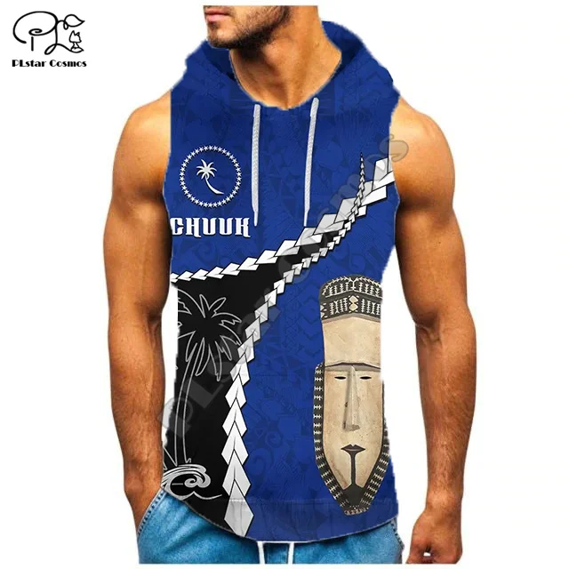 Polynesian Island Chuuk Flag Hibiscus Tattoos Unique Tribal Retro 3DPrint Summer Streetwear Casual Funny Sleeveless Hoodies A3