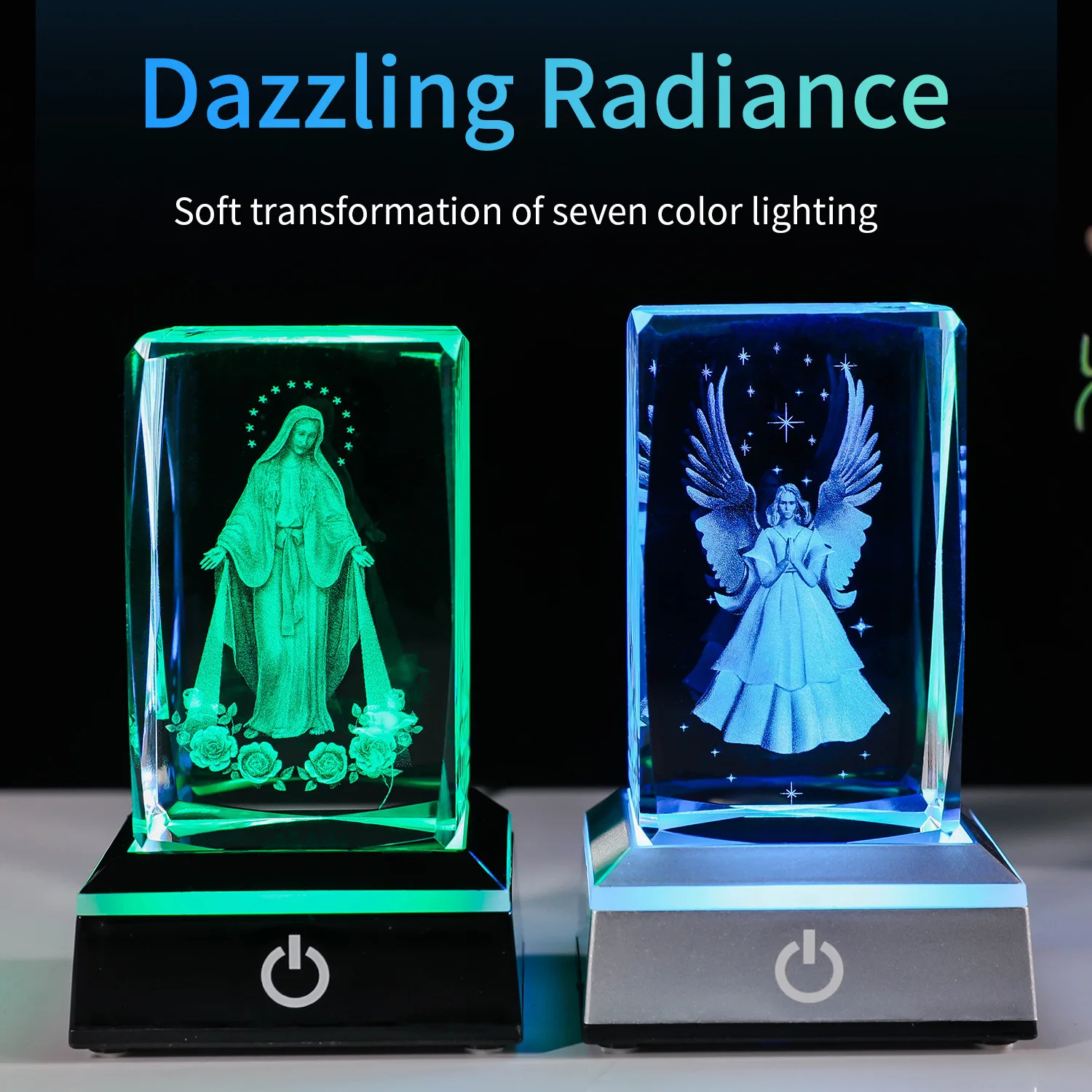 LED付き3Dクリスタルペーパーウェイト,カラー,レーザー彫刻
