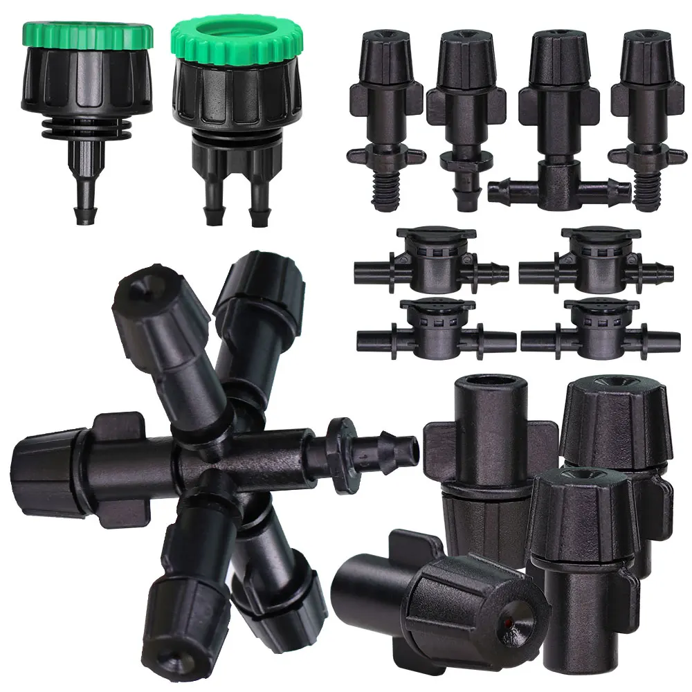 

1/2'' 3/4'' Tap Connecter 1/4'' Hose Barb Anti-Drip Micro Irrigation Tee Coupling 5-10L Black Misting Nozzles Garden Accessories
