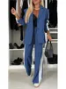 Autumn And Winter New Long Sleeves Suit Women's Suit Fashion Pimp Stitching Pants Pocket Female Office Blazer 2 Piece Set 2024 1
