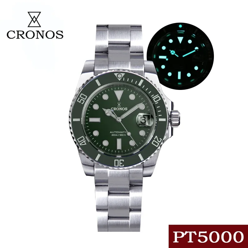 Cronos Watch For Men Pt5000 Movimento Lunetta Rotante In Ceramica 200 Metri Diver Water Resistant Glide Lock Clasp Luxury Water Ghost