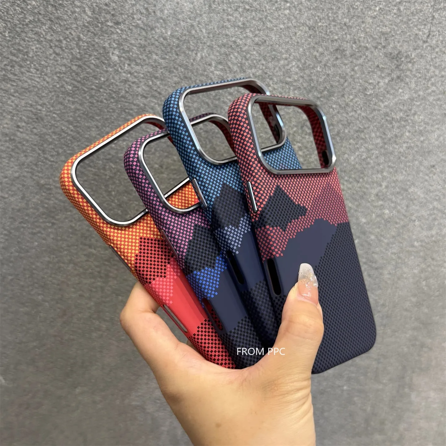 Orange Mountain Peak Carbon Relief Phone Case with Camera Lens Protection, Hard PC MagSafe Shell