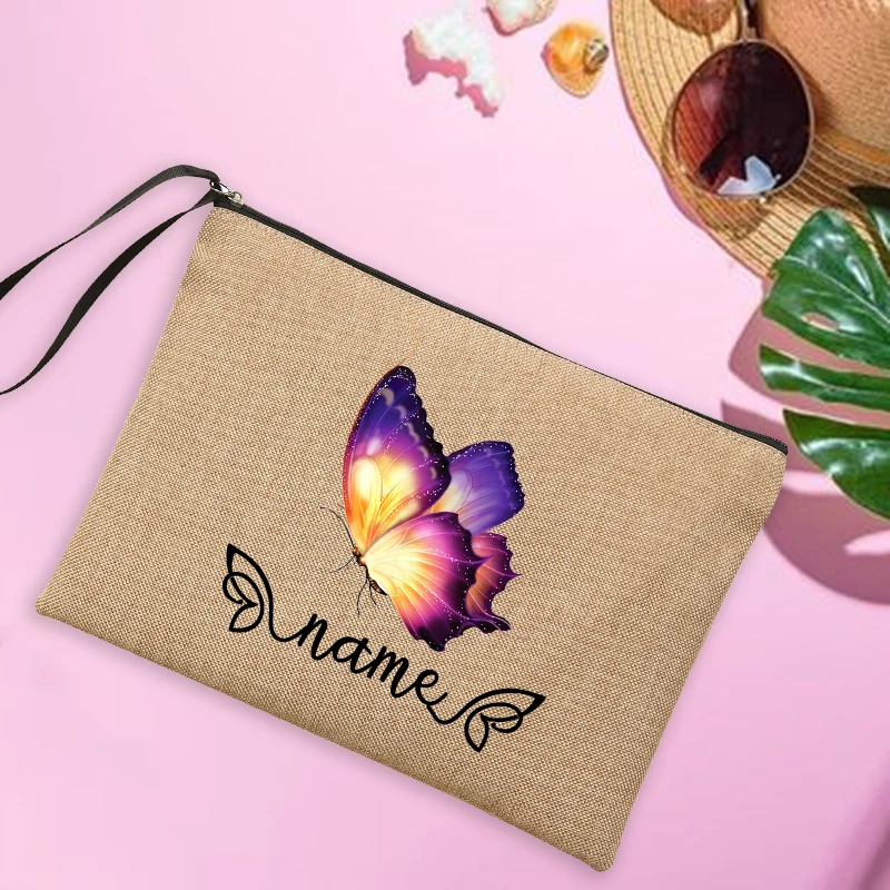 Butterfly Custom Name Women's Pouches Linen Makeup Bag Personalised Travel Clutch Bags Beach Sunglasses Sunscreen Storage Gifts 11 Sb81e3fcf327d48f7ba6b9f981c9775a7p