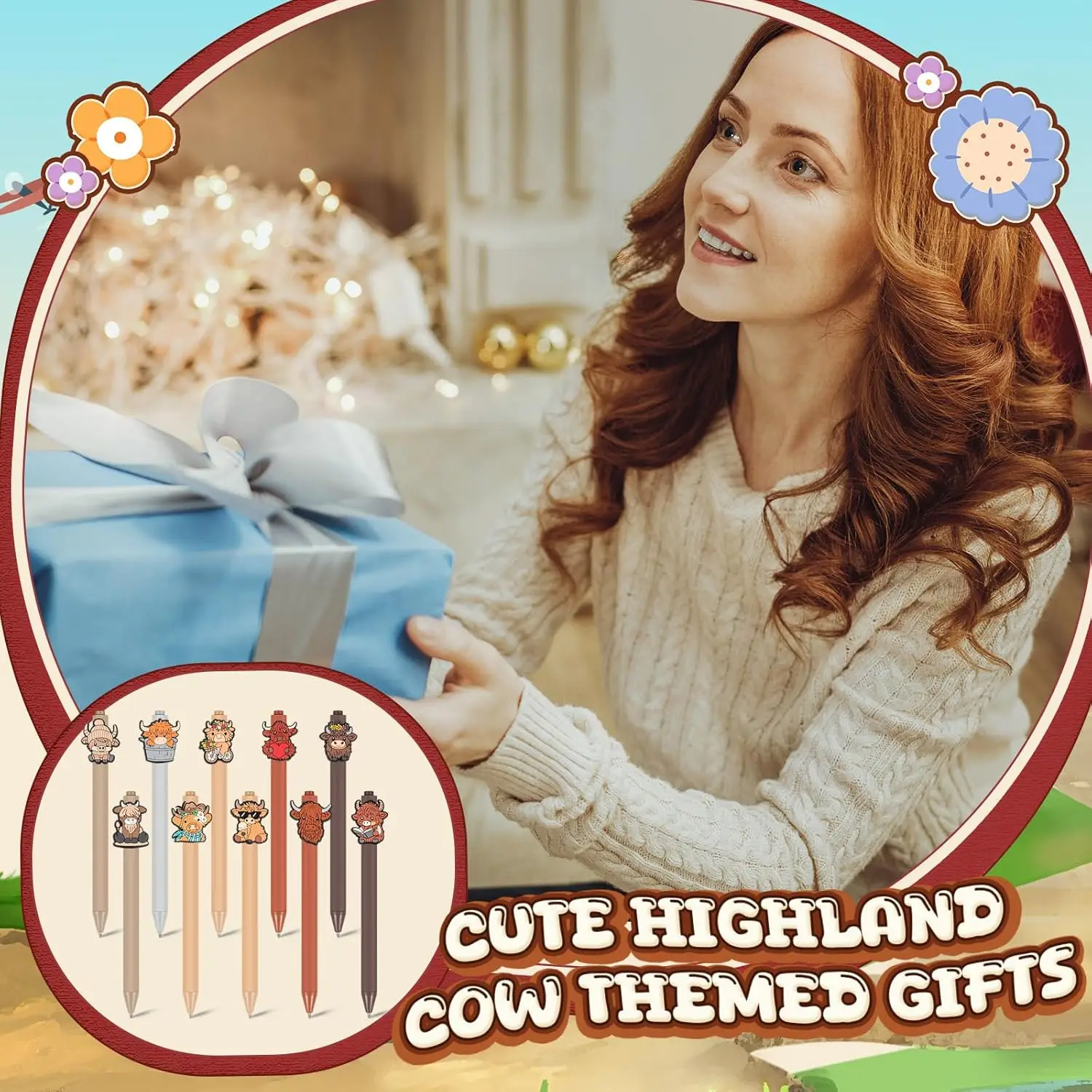 Cute Highland Cow Printed Pens Highland Cow Pen Set School Home Office Stationery Valentine Gift Accessories 10 Pcs