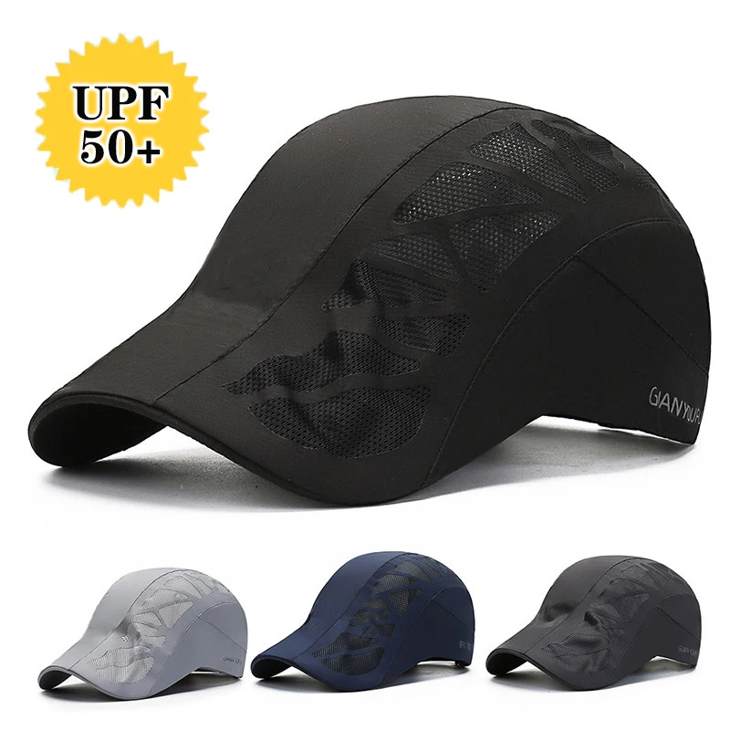 Summer Quick Drying Sun Hats for Men Breathable Mesh Sunscreen Beret Visors Outdoor Hiking Climbing Cycling Golf Sports Flat Cap