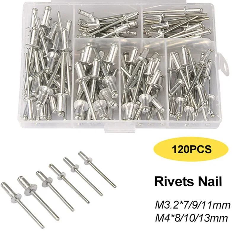 120Pcs Rivets / Heavy Duty Riveter Set Pop Rivet Gun Assortment Kit Hand Tools Rivet Nut Tool 3