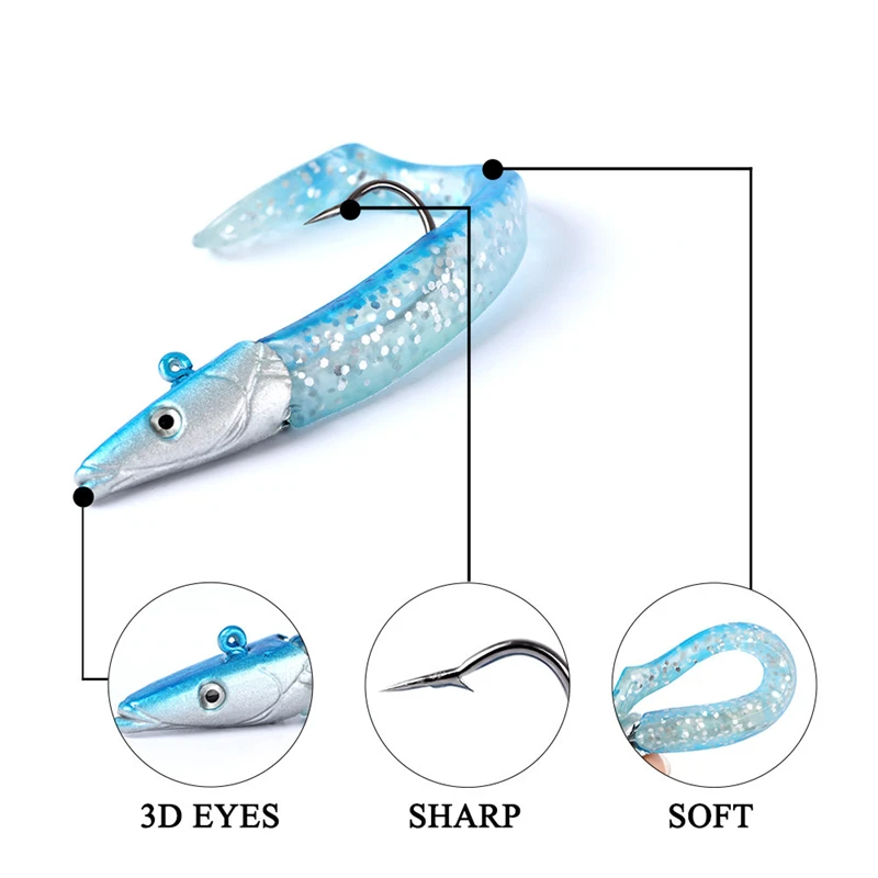 Luminous Silicone Sand Eel Fishing Lures With Hooks Bait Kit_voghion.com
