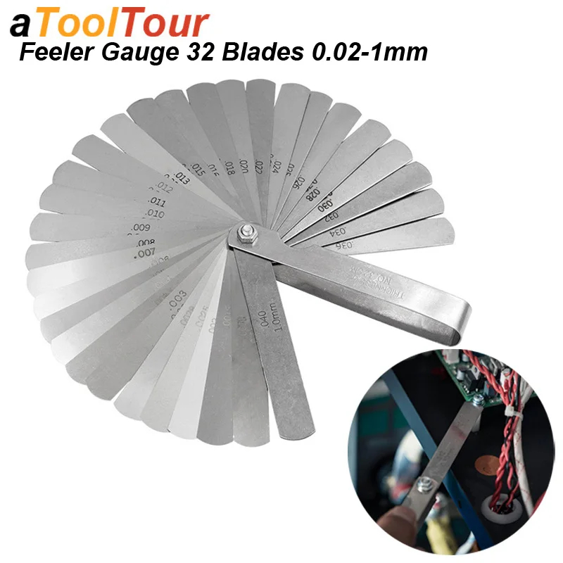 Feeler Gauge Thickness Feeler Guage 32 Blades Set Metric MM Imperial INCH Straight Gap Measure Tool Valve Calibrator Probe Motorcycle Mold