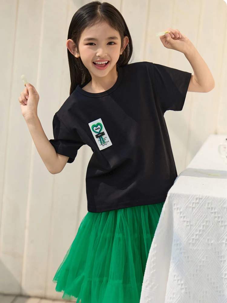 

Amii Kids Children's Clothing Tees for A Girl Heart Shaped Pattern 2023 Summer Cute Casual T-shirt O Neck 3colors Tops 22332019