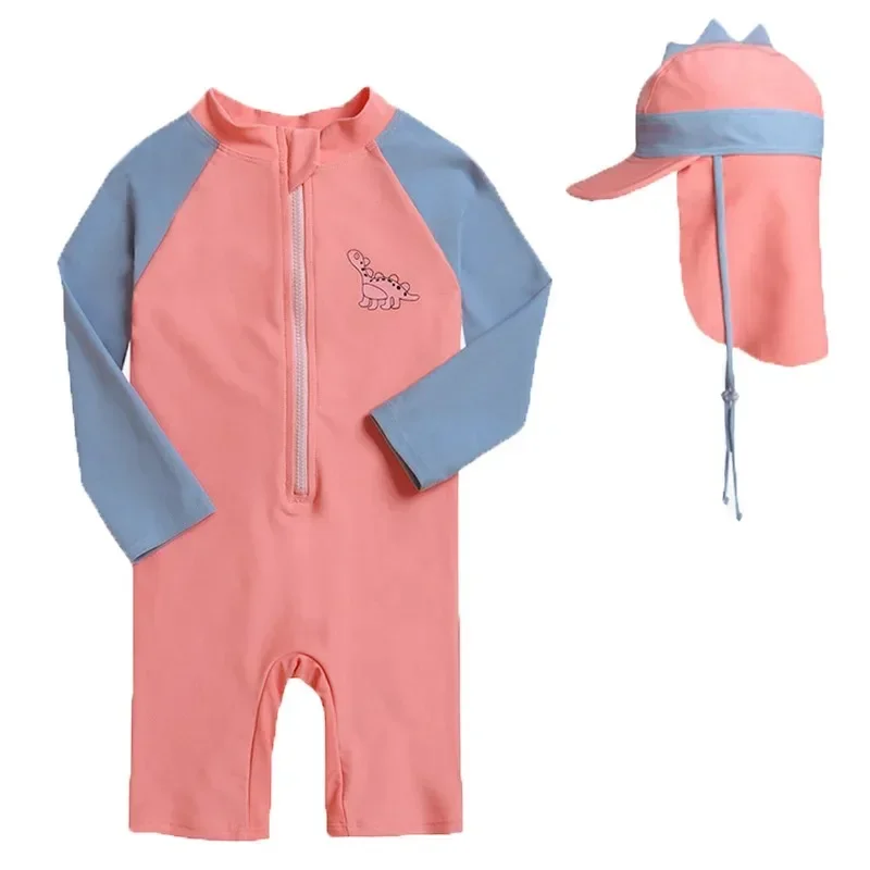 Baby Boys Swimsuit Long Sleeves One Piece Swimwear for Kids Toddler Cartoon UPF50+ Rash Guards Infant Bathing Suit Korea Sets