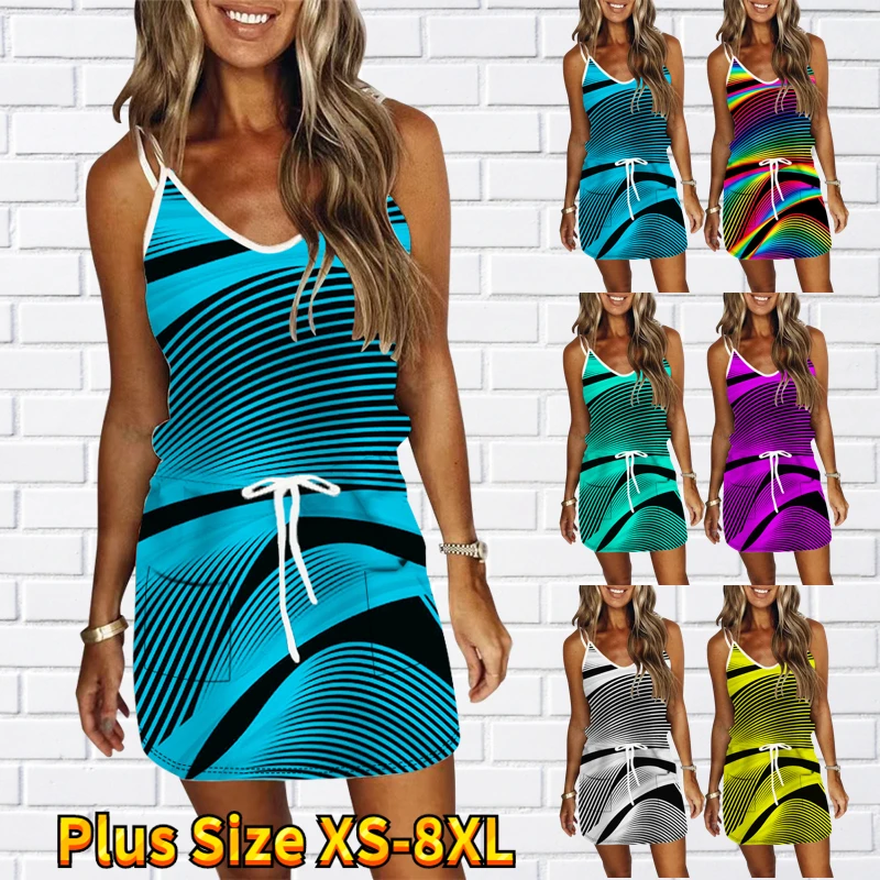 

2023 Women Sexy V-neck Sleeveless Skirt Everyday Short Skirts Mini Skirt Summer Dress New Design Printing Mini Skirt Slim Skirt