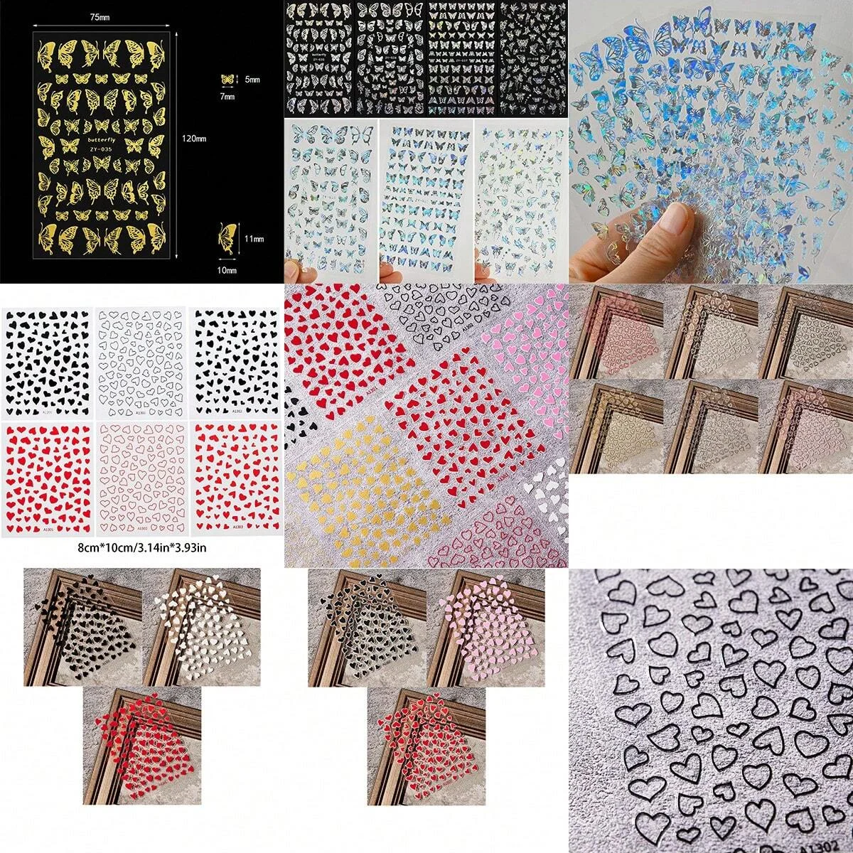 10pcs Mix Random Design Nail Stickers Set Elegant French Tip  Geometric Designs Nail Art Decals Nails Gel Polish Alternative