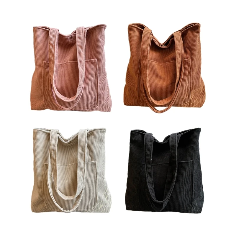 Trendy Shoulder Bag with Ample Storage Space Corduroy Handag for Various Items E74B