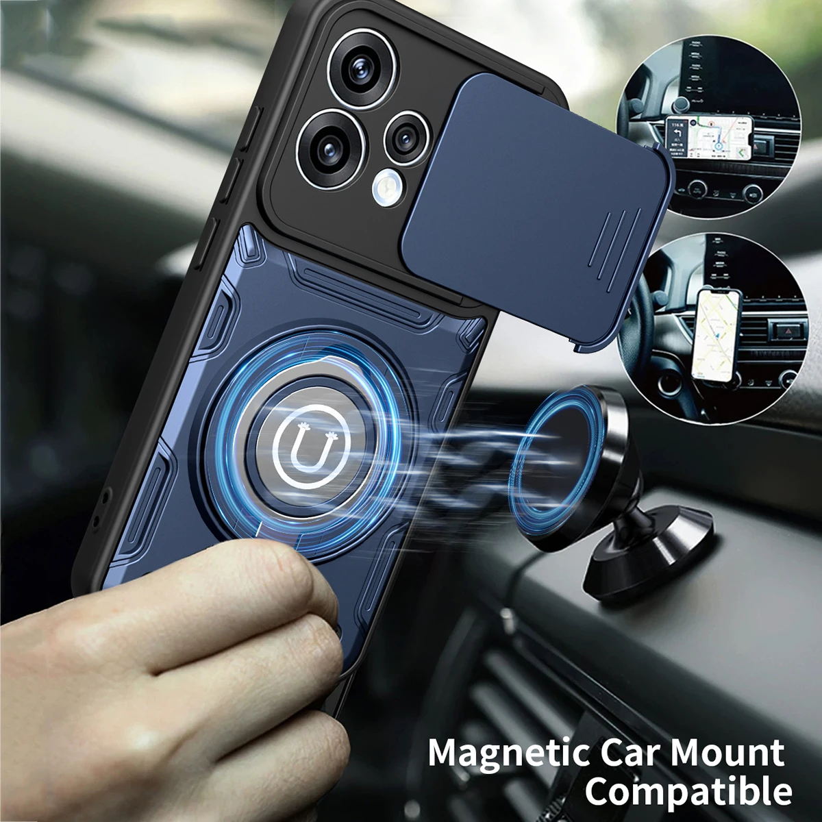 Shockproof Bracket Case with Magnetic Cover and Lens Protection