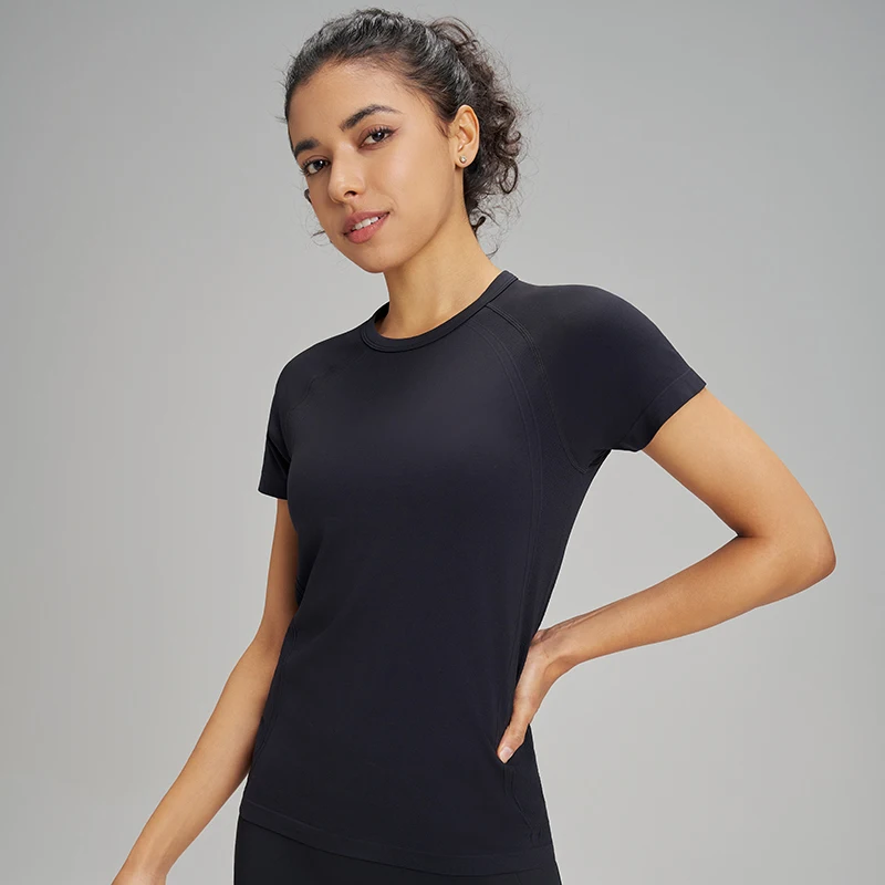 Ten Color Quick Dry Sports Short Sleeve T-Shirt Women's Sweatshirt Breathable Fitness Clothing Solid Color Yoga Short Sleeve Top 5
