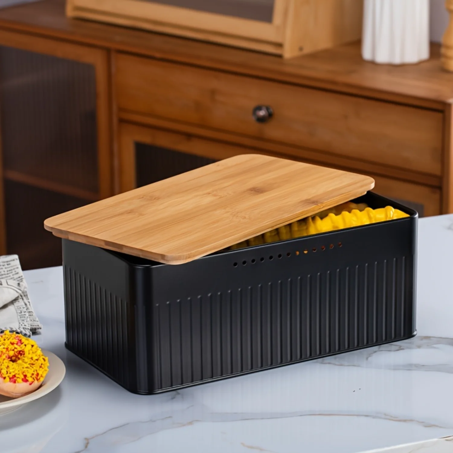 Leak Proof And Reusable Black Bread Box With Cover, Multifunctional Durable Food Box, For Kitchen And Pantry, Kitchen Organize