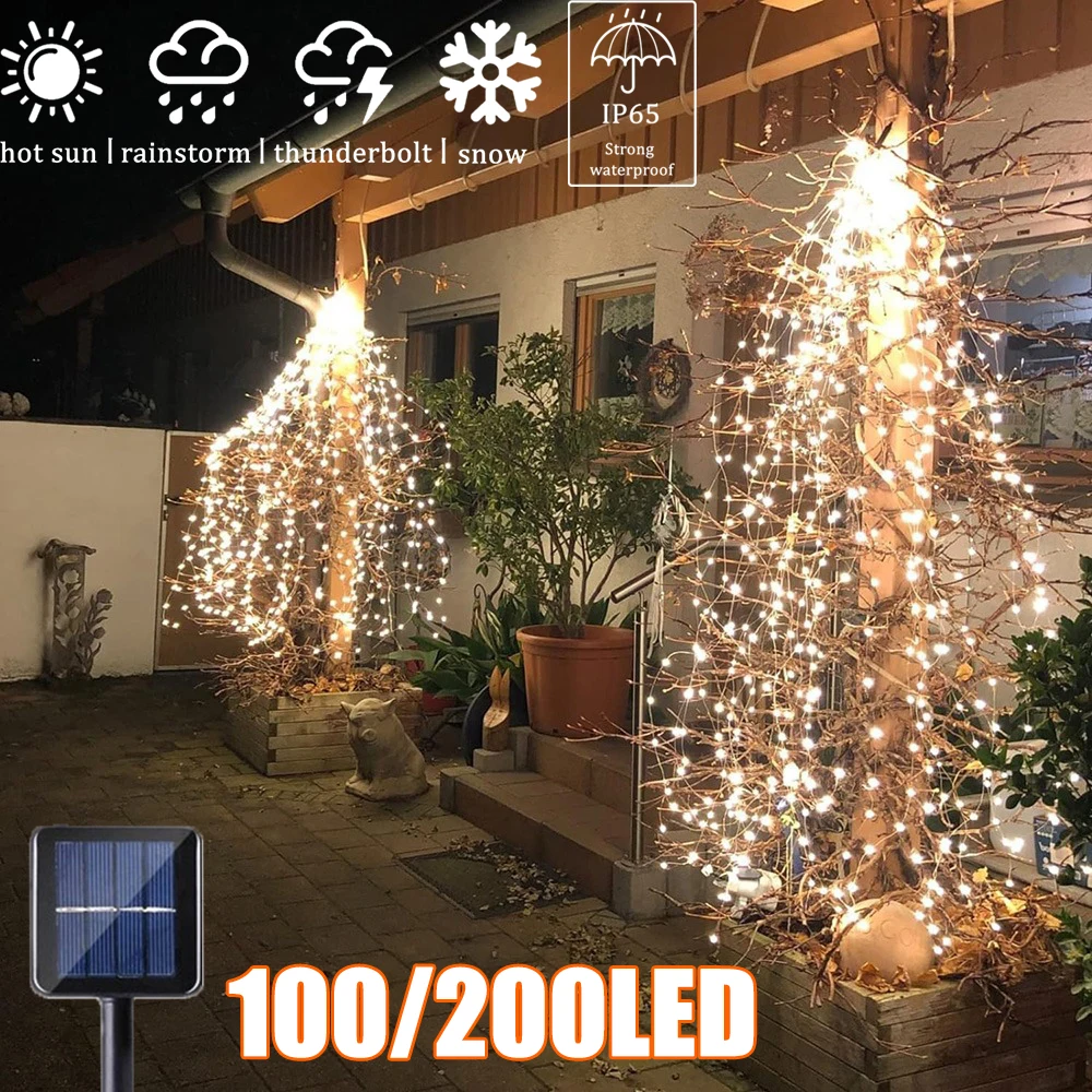 Solar Powered Copper Wire String Lights - 101-150 LED Multicolor, Waterproof IP65, For Garden & Party Decor 5 thumbnail image