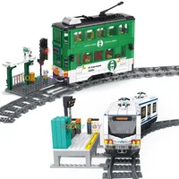 Technical City Power Train Railway Track Building Blocks Subway Station Vehicle Assemble Bricks Toys Gift For Children Kids Boys 1