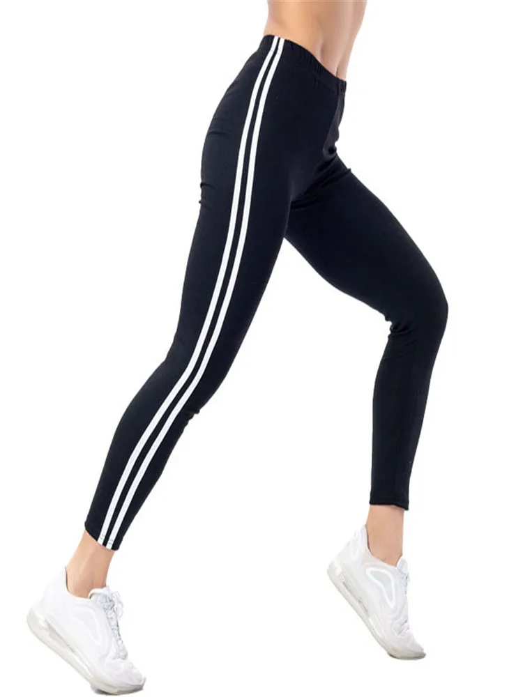 seamless leggings CUHAKCI Fitness Yoga Pants Women Black White Striped Printed Leggings Sportwear Gym Tights Elastic Ankle Length Push Up Leggins flare leggings