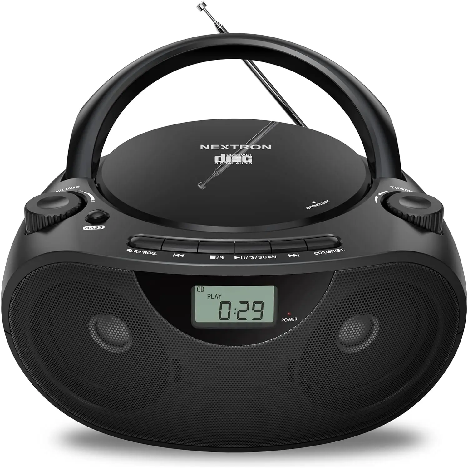 휴대용 스테레오 CD 플레이어 붐박스, AM/FM 라디오, 블루투스, USB, AUX 입력, 헤드폰 잭, CD-R/RW 및 MP3 CD 호환 