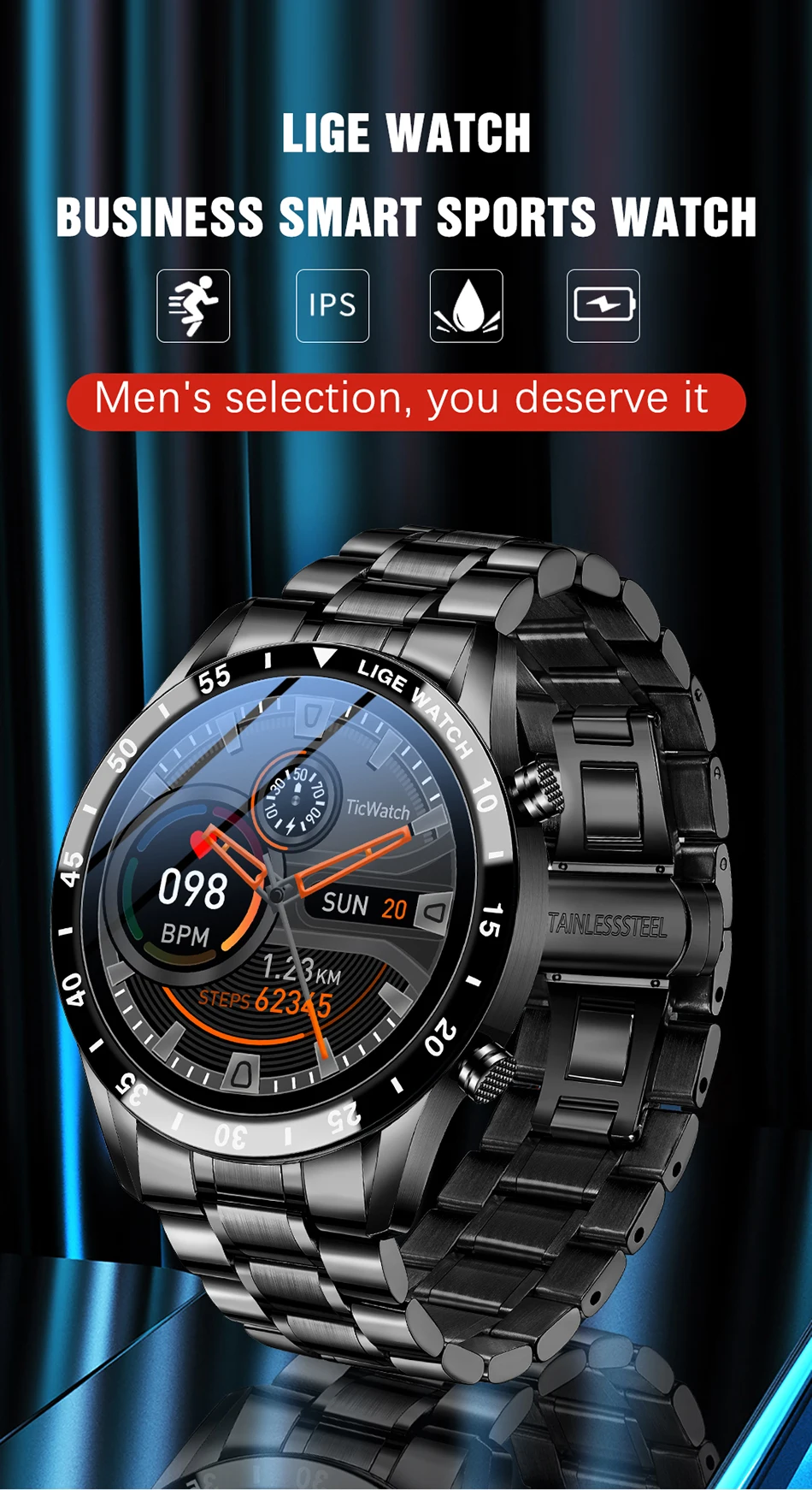 LIGE 2024 Smart Uhr Männer Voller Kreis Touchscreen Bluetooth Anruf Männer Smartwatch Wasserdichte Sport Aktivität Fitness Uhr + Box – Detail 1
