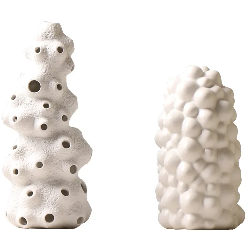 Creative Wind Tunnel Ceramics Vases Artificial Flowers Flower Arrangement Desk Decoration White Coral Porcelain Vase Home Decor 6